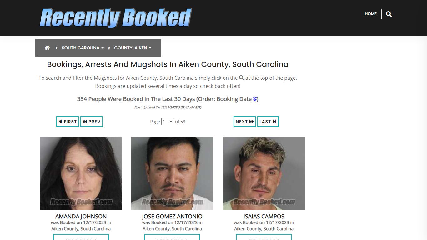 Bookings, Arrests and Mugshots in Aiken County, South Carolina